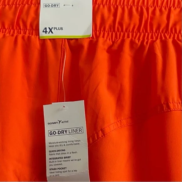 Old Navy Active Poppy (Neon Orange) Go-Dry Lined Dolphin Hem Shorts Plus Size 4X - Picture 5 of 12